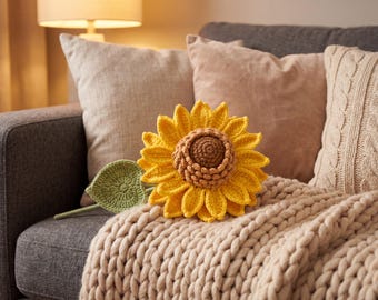 Crochet Sunflower Pattern PDF | Realistic Sunflower with Stem | Home Decor Flower | Instant Download
