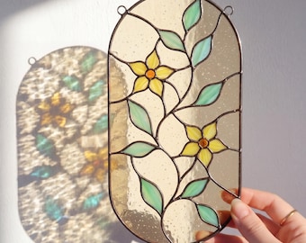 Botanical Vine Stained Glass Pattern | Leafy Window Panel Template (PDF+SVG+PNG)