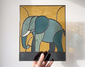 Elephant Stained Glass Pattern, African Elephant Window Panel, Wildlife Suncatcher Template, PDF PNG SVG, Digital Download