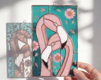 Flamingo Stained Glass Pattern | Tropical Suncatcher Template (PDF PNG SVG)