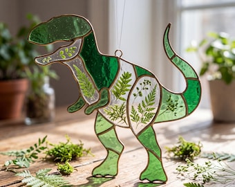 Stained Glass T-Rex Pattern | Dinosaur Suncatcher Template | PDF PNG SVG | Jurassic Decor | Instant Download