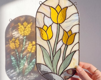 Tulip Stained Glass Pattern | Spring Flower Suncatcher Template (PDF+SVG+PNG)