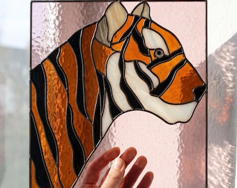 Tiger Stained Glass Pattern, Wild Animal Window Panel, Tiger Suncatcher Template, PDF PNG SVG, Digital Download