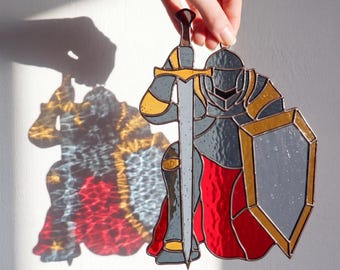 Knight Stained Glass Pattern | Medieval Warrior Shield, Sword Template (PDF)