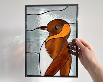 Penguin Stained Glass Pattern, Bird Window Panel Template, Cute Penguin Suncatcher PDF PNG SVG, Digital Download