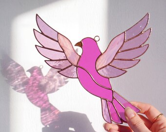 Bird Stained Glass Pattern SVG | Flying Bird Suncatcher Template | Cricut PDF PNG Glass Design