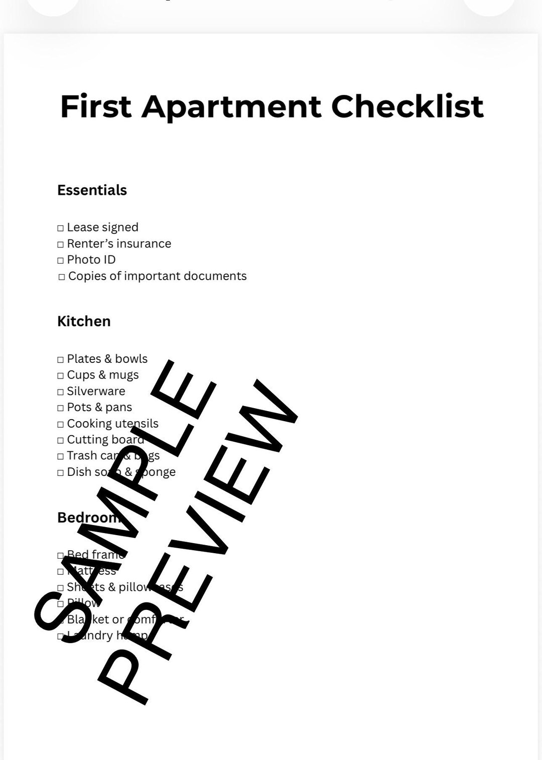 First Apartment Checklist Printable | New Apartment Essentials List ...