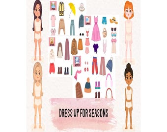 Four Seasons Paper Doll Dress Up Activity | Printable Cut and Paste (Instant Download PDF)