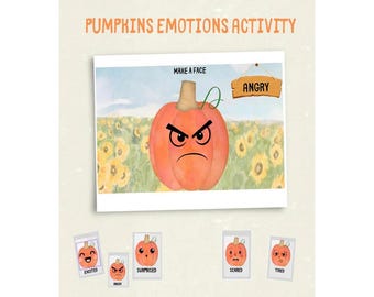 Pumpkin Emotions Cut and Paste – Fall Feelings Game, Halloween Quiet Book Page