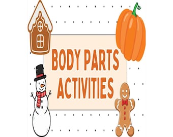 Build Gingerbread Snowman – Body Parts Cut and Paste, Quiet Book Page & ESL Vocabulary Activity