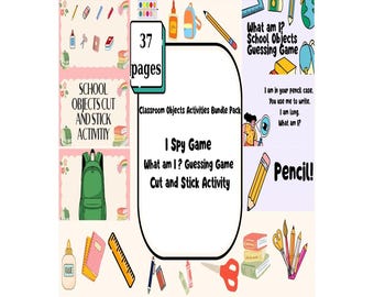 Classroom Objects Cut and Paste I Spy Game – School Supplies ESL Activity (Digital Download)