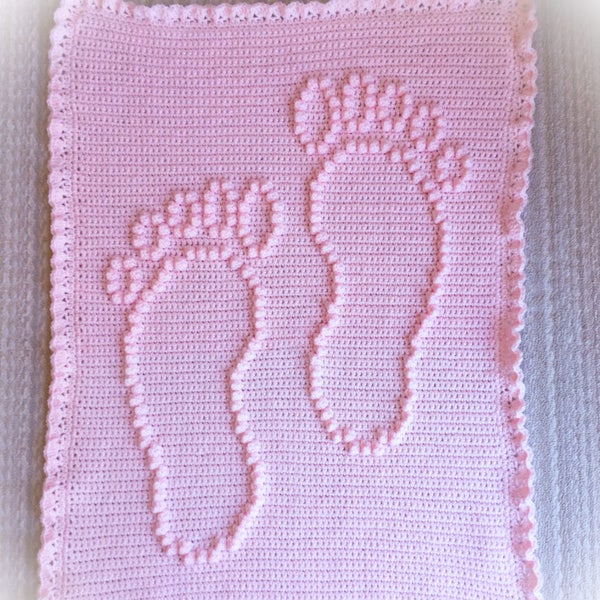 Crochet Foot Prints Baby Blanket Pattern - Foot Steps Baby Blanket Pattern - Blanket Pattern