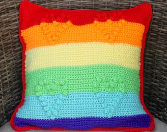 Crochet Rainbow Pillow Pattern - Crochet Pillow - Crochet Pillow Pattern