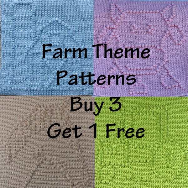 BUY 3 GET 1 FREE - Instant Downloads - Farm Theme Patterns - Barn, Cow, Horse and Tractor