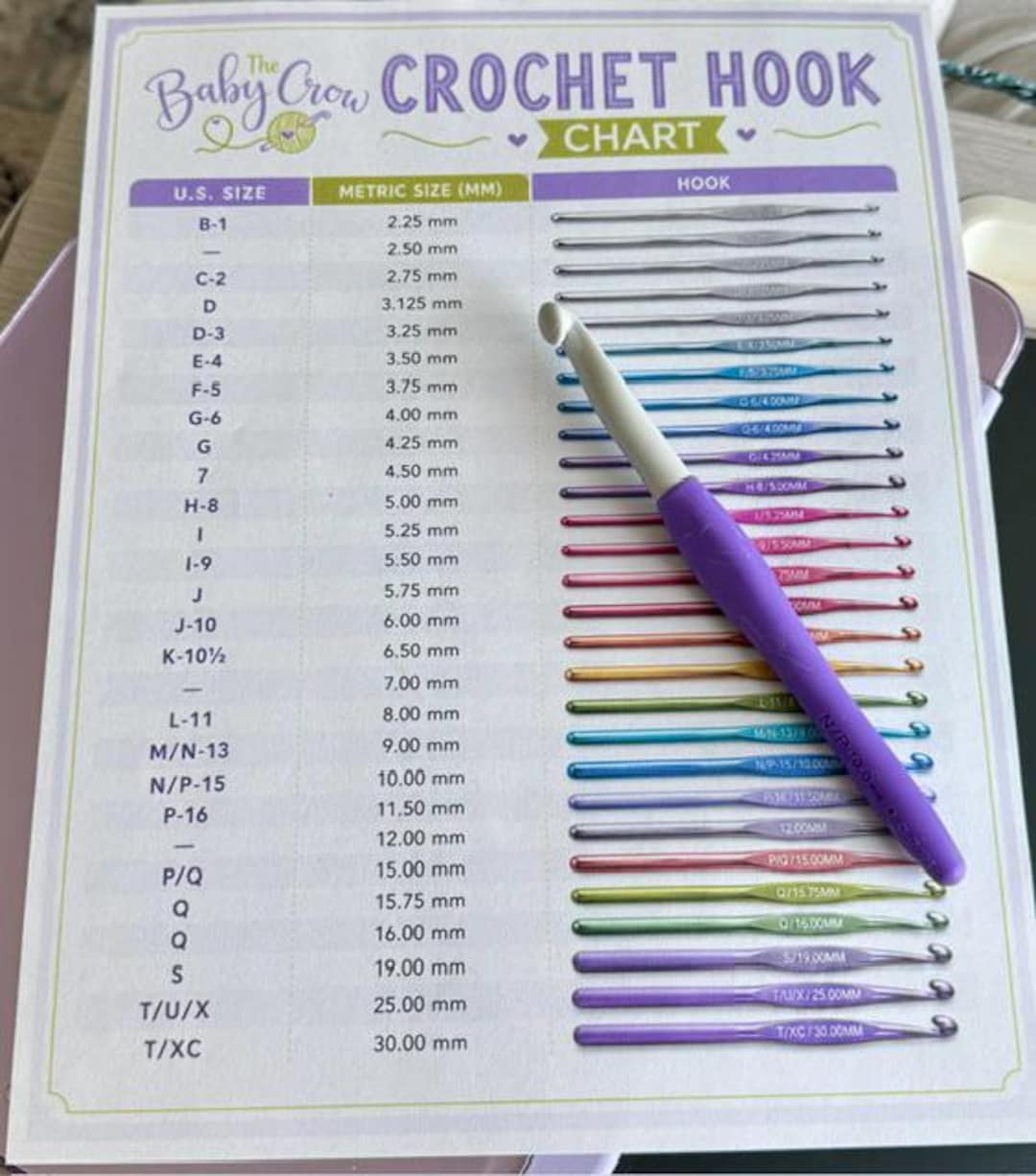 Printable Crochet Hook Size Chart - Instant Download - No Watermark - Etsy