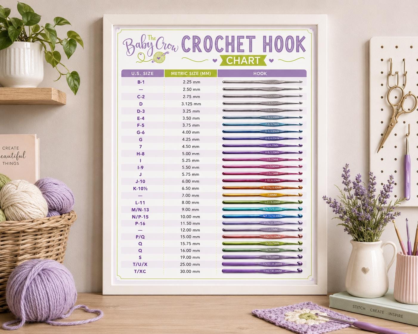 Printable Crochet Hook Size Chart - Instant Download - No Watermark - Etsy