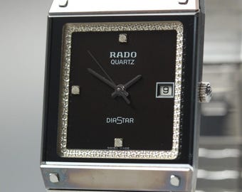Near MINT RADO Diastar 129.0154.3 Date Black 3PD Quartz 27mm Ladies Watch