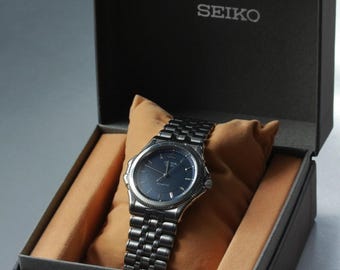 Near MINT SEIKO Credor 4M71-0A30 Rare Navy Kinetic 36mm Men's Watch w/ Box
