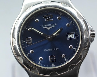 Near MINT LONGINES Conquest L1.631.4 Date Blue Dial Quartz 35mm Men's Watch