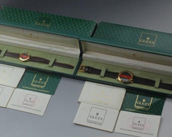 Near MINT GUCCI 3000M 3000L Sherry Line Quartz Men's Ladies Pair Watch Full Set