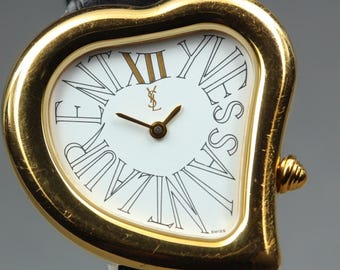 Yves Saint Laurent Heart 05F White Dial Gold GP Quartz 31mm Ladies Watch