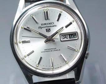 OH Near MINT SEIKO 5 6619-7070 Day/Date Silver Auto 36mm Men's Watch 1967