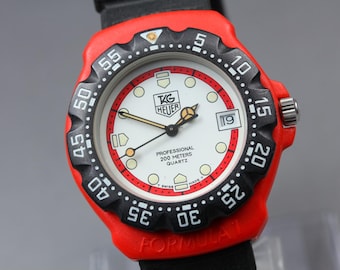 Near MINT TAG Heuer Formula 1 385.513/1 White Red Dial Quartz 34mm Men's Watch