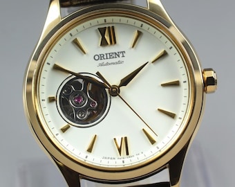 Near MINT ORIENT F6T2-UAC0 White Open Heart Dial Gold Auto 36mm Men's Watch