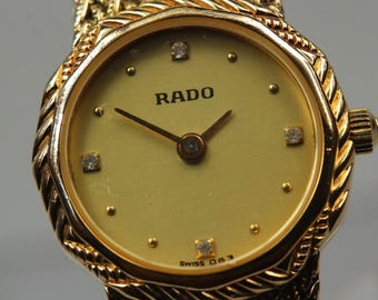 Near MINT RADO 204.3617.2 Gold Dial 4P Diamond Quartz 21mm Ladies Watch