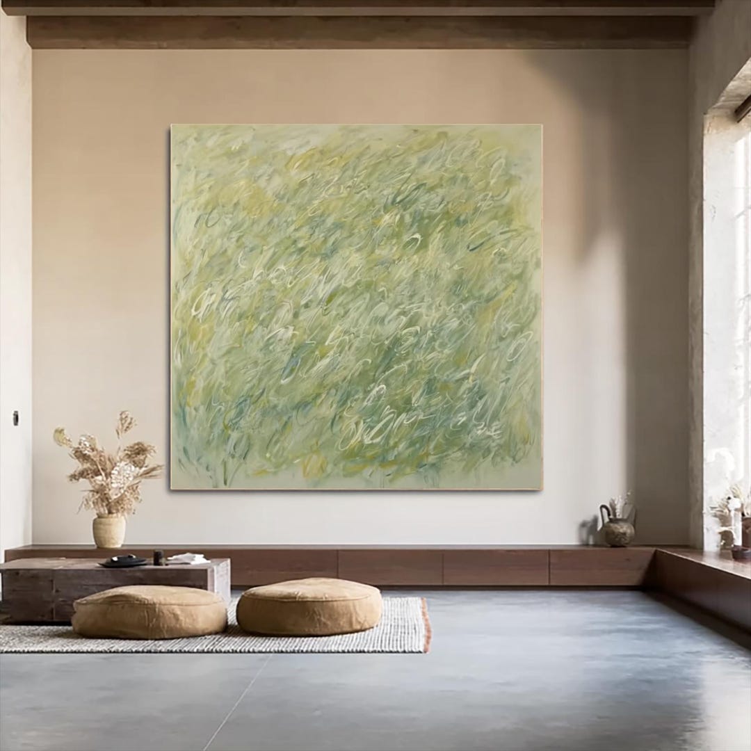 Original Abstract Sage Green Oil Painting Textured Line Wall Art Modern ...