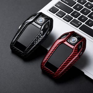 Real Carbon Fiber Display Key Fob Cover Case for BMW 5 7 Series Luxury Smart Key Protection Holder Car Guy Gift