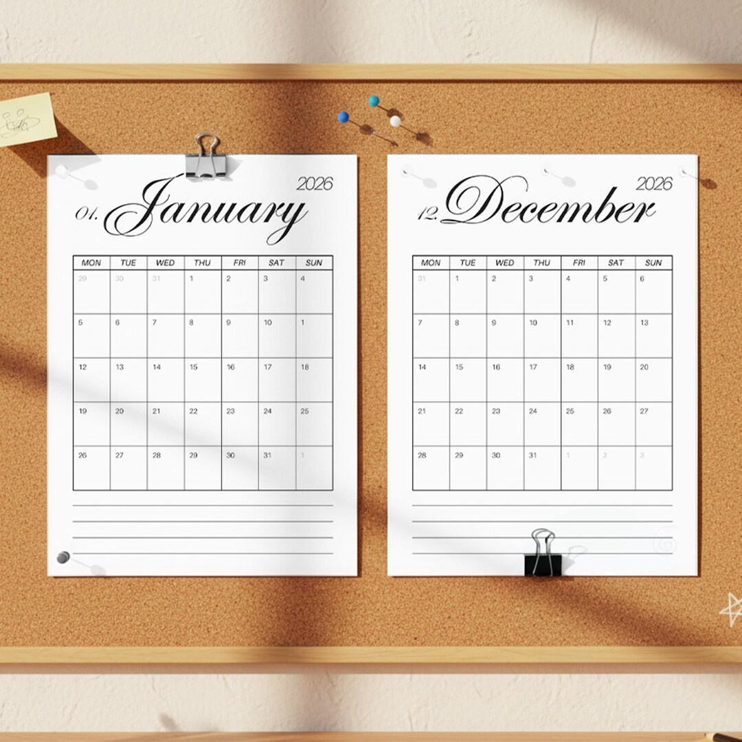 2026 Elegant Minimalist Calendar | Black and White Monthly Planner ...