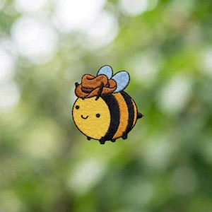 Cute Chubby Bumblebee with Cowboy Hat Kawaii Embroidered Patch, Iron on, Sew on, Hook and Loop