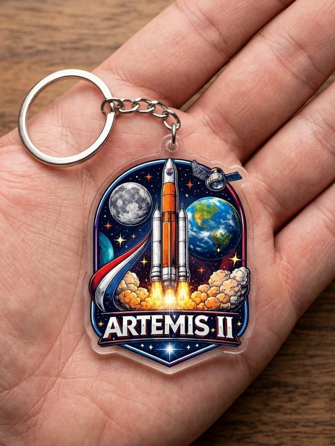 Mission Key Chain NASA Artemis II Mission Keychain - SLS Rocket Launch With Earth and ...