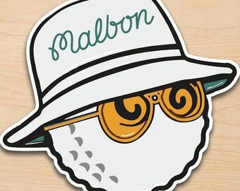 Malbon Golf Ball Sticker | Cool Golf Ball Mascot in Bucket Hat Vinyl Decal for Laptop Cooler