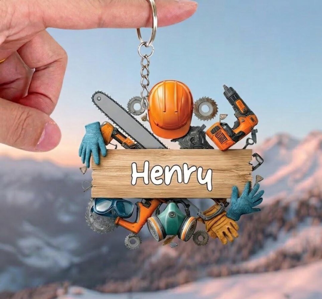 Personalized Construction Tools Keychain - Custom Name Handyman Acrylic ...