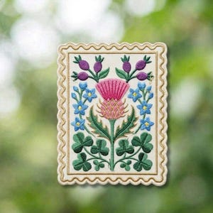 Scottish Thistle Embroidered Patch Floral Botanical Vintage Cottagecore Heritage Nature Badge for Jacket Hat Backpack