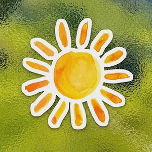 Brushed Watercolor Painted Sun Yellow Aesthetic Sticker, Minimalist Boho Summer Sunshine Patch for Laptops, Artistic Golden Iron On Decal
