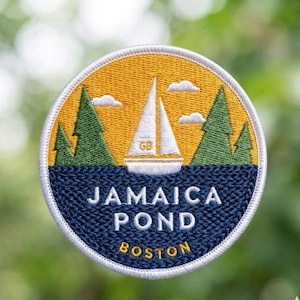 Jamaica Pond Boston Embroidery Patch Emerald Necklace Nature Souvenir Blue Green Sew On Iron On Hook Loop Badge