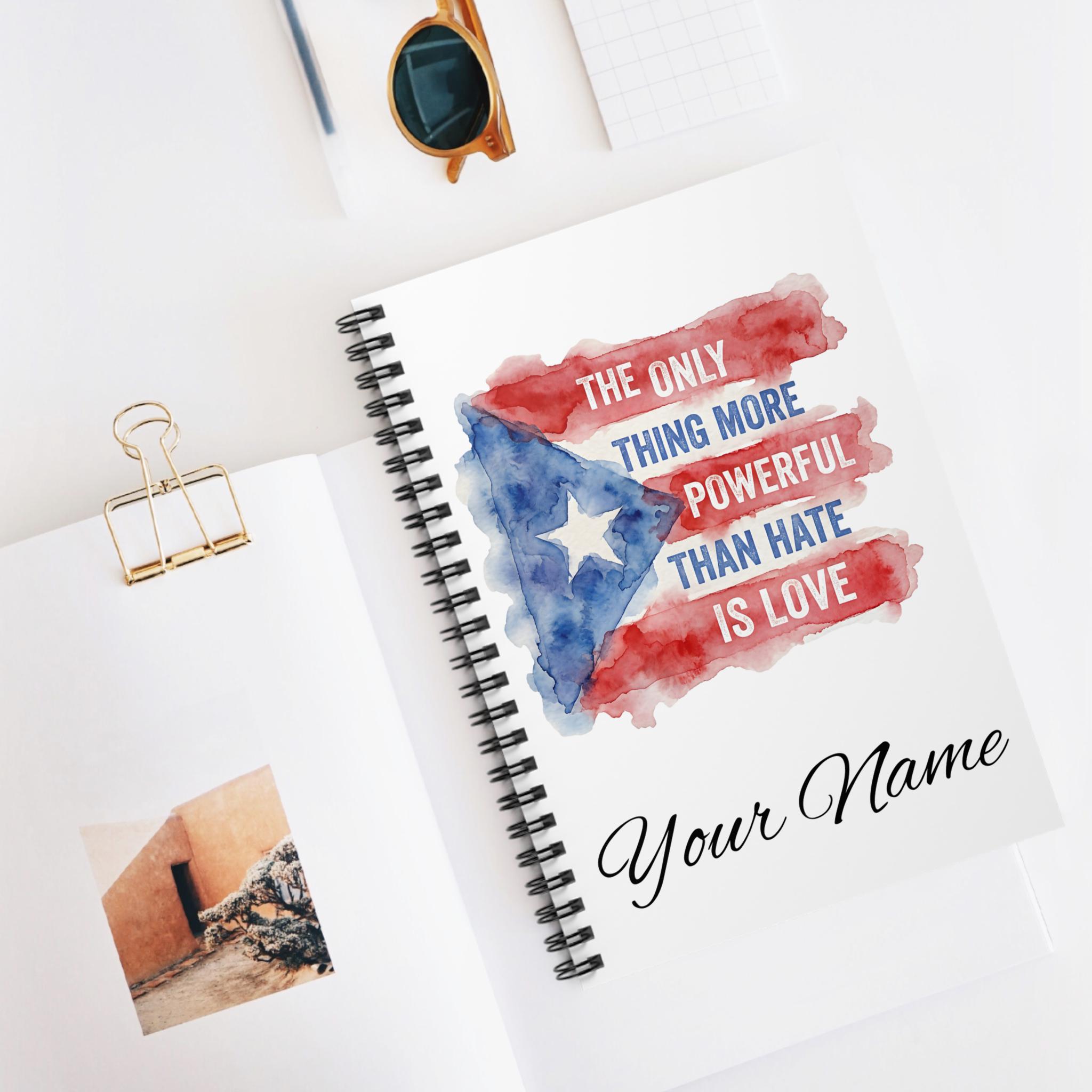 Personalized Puerto Rico Flag Love Not Hate Notebook | Diario | Regalos ...
