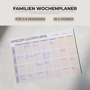 Planner settimanale per famiglie in formato PDF | Planner settimanale A4 per 3-6 persone | Planner per la casa e l'organizzazione della famiglia | Stampabile in tedesco