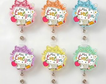 Personalized Glitter Teacher Badge Reel, Custom Name ID Holder, Back to School Gift for Teacher, Teacher Appreciation, Glitter Badge Reel