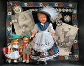 Bavarian Diorama with Dolls Pins Bracelet Edelweiss Postcards