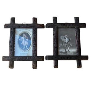 Pair Black Forest Frames  with glass & postcards bf50