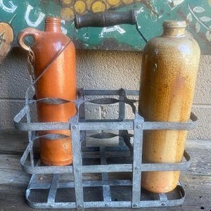 Vintage French Zinc Bottle Carrier, Rustic French Bottle Rack Basket, Bottle Vendor Carrier, French Industrial, Farmhouse, Wine Cellar