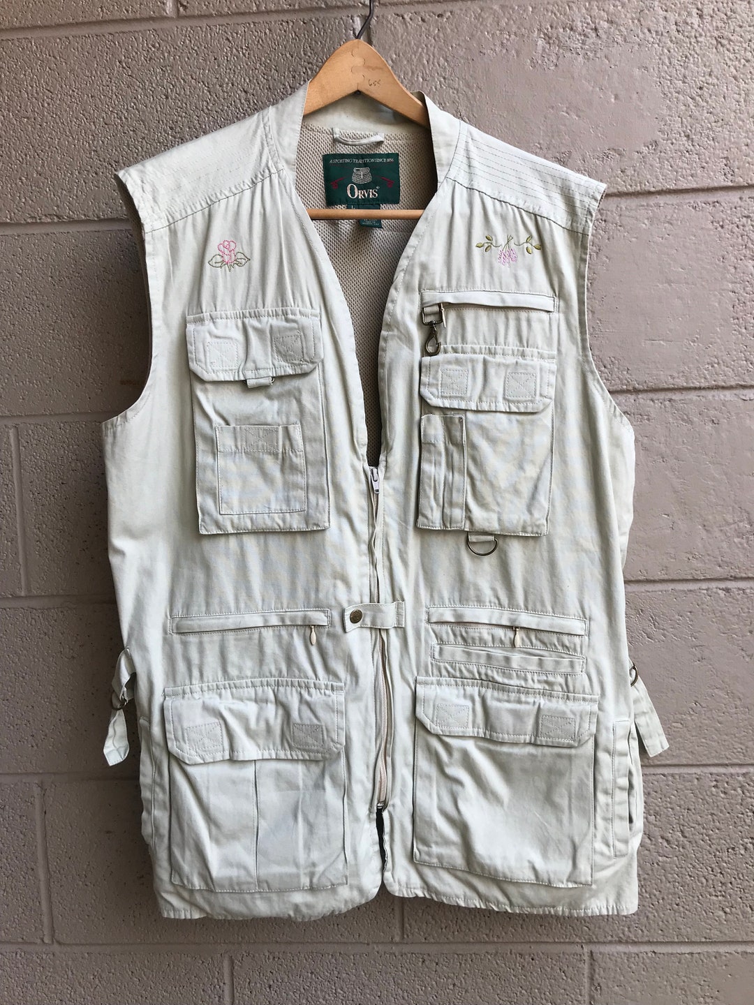 Vintage 1970's Orvis Fly Fishing Vest Men's M Tan Multiple