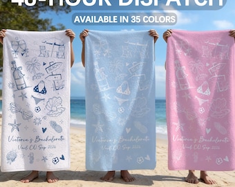 Custom Beach Towels, Personalized Bachelorette Beach Towel, Bride Custom Beach Towel, Bachelorette Trip Gift, Summer Vacation, Birthday Gift