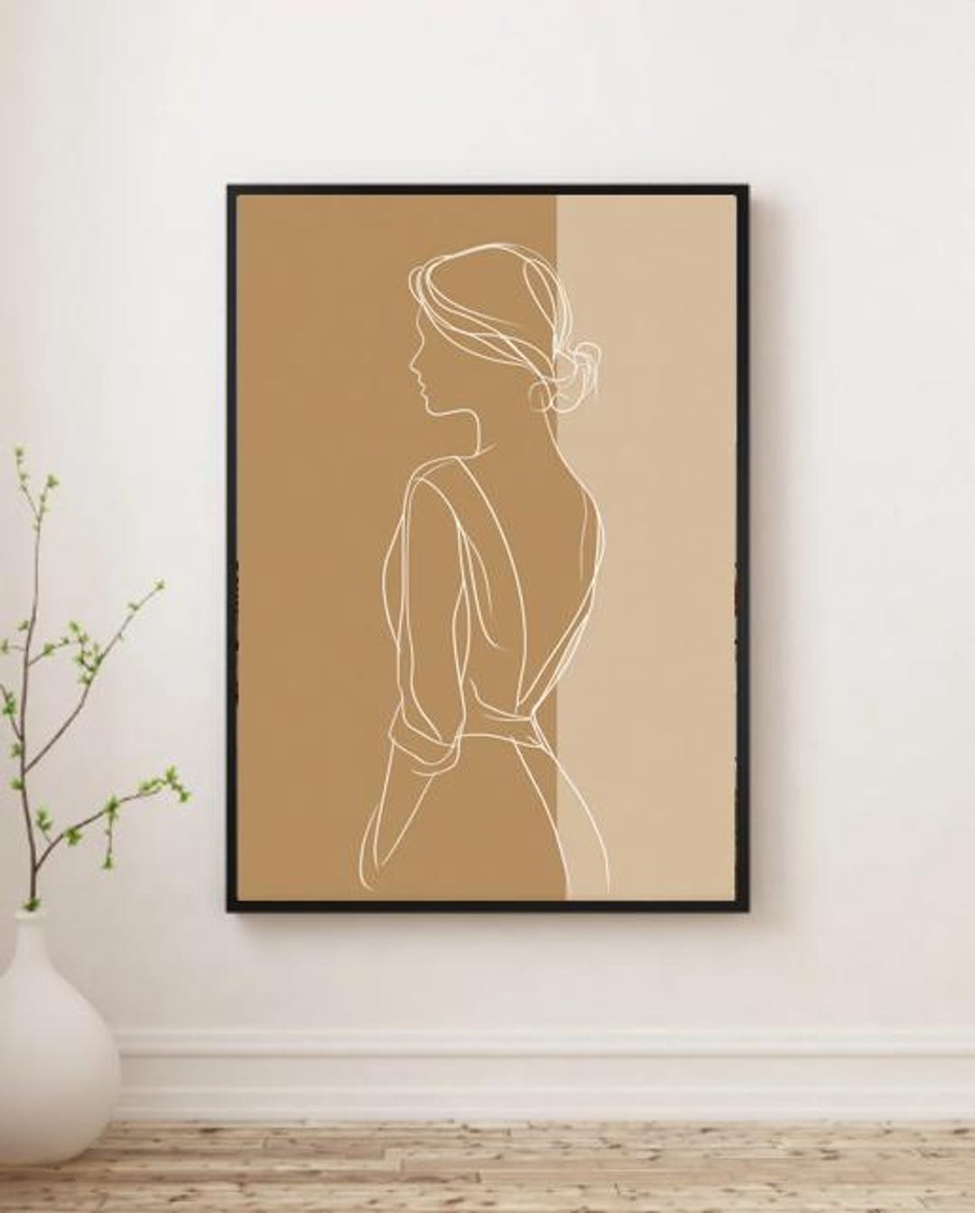 Minimalist Woman Line Art Print | Neutral Beige Wall Art | Modern ...