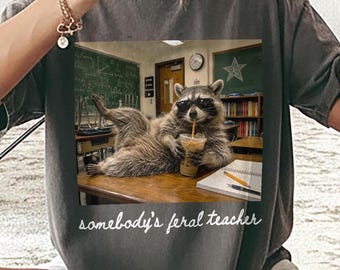 Somebody’s Feral Teacher PNG Instant Download, Funny Raccoon Shirt Designs, Teacher Back To School Humor Tee