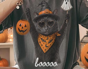 Halloween Black Cat Boo PNG Digital Download, Witchy Cat Shirt Designs, Cat Lover Fall Gifts